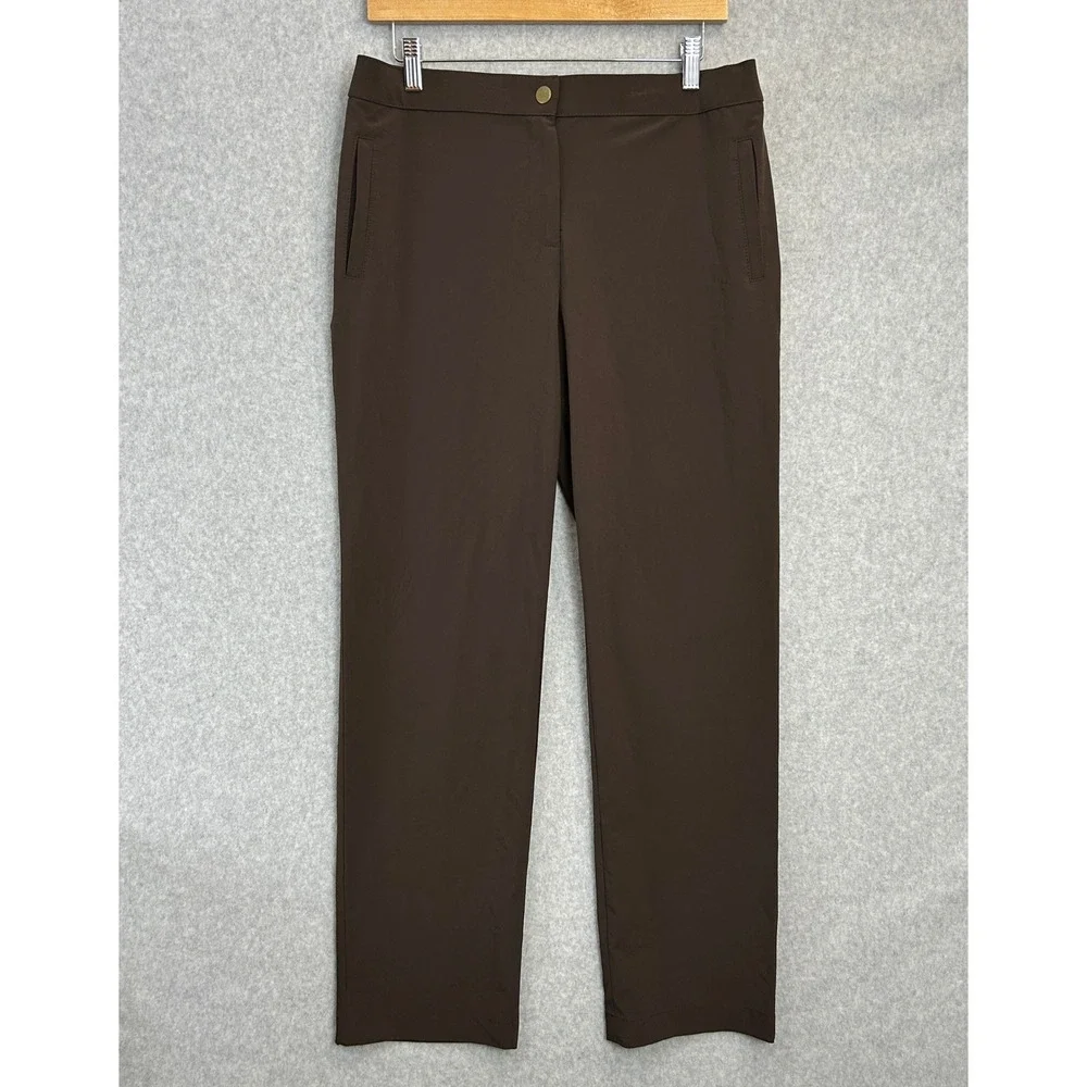 Weekends by Chico's Pants Brown Straight Leg Stretch Trousers Womens Size 1 (8)